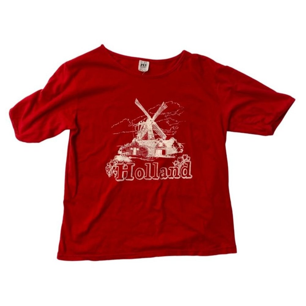 Vintage Holland Windmill Farmhouse Print Red Single Stitch Parasiris T-Shirt 100